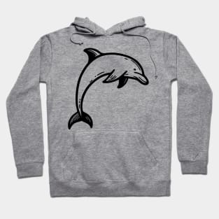 Stick Figure of a Dolphin in Black Ink Hoodie